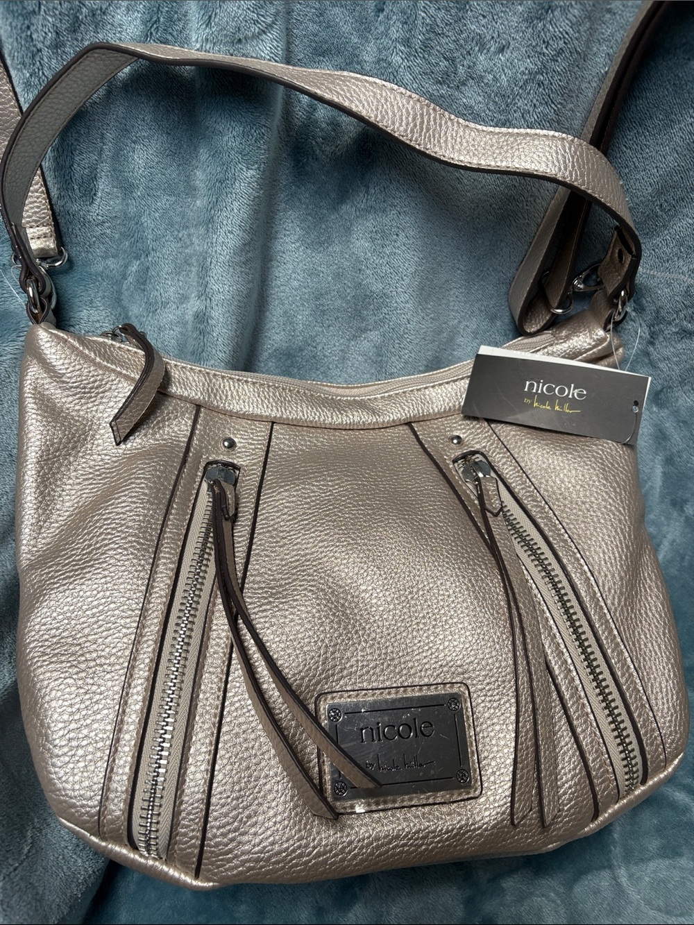 Nicole by Nicole Miller Pewter Metallic Shoulder Bag NWT